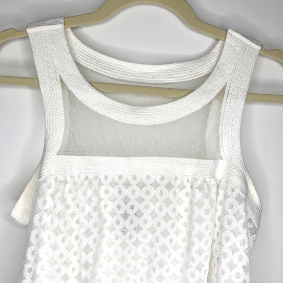 MAX STUDIO White Sheer Circle Boho Tank Top Sz L - Picture 2 of 9